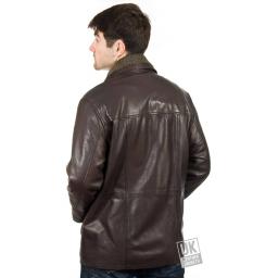 Men's Leather Coat in Brown Cow Hide - Plus Size - Hastings - Back
