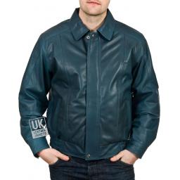 Men's Blue Leather Jacket - Hudson - Main