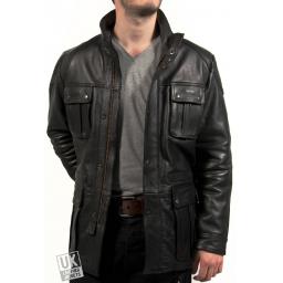 Men's Vintage Racing Leather Jacket in Black Hide - Flint - Excluding Wind Collar