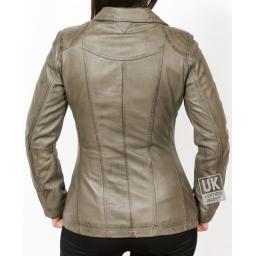 Womens Vintage Grey Leather Jacket - Muse - Hip Length - Back