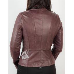 Womens Burgundy Wine Leather Jacket - Danielle - Back