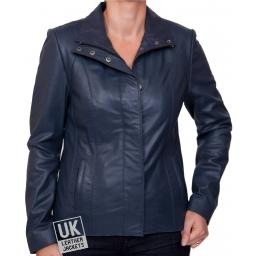 Ladies Blue Leather Jacket - Sapphire - Main