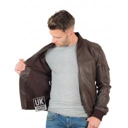 Men's Leather Bomber Jacket in Brown - MA-1 - Lining