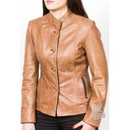 Ladies Tan Leather Jacket - Florence - Main