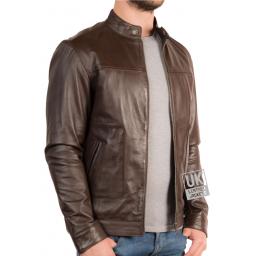 Mens Brown Leather Biker Jacket - Xen - Front