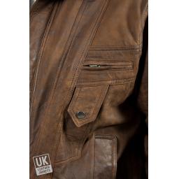 Men's Brown Nubuck Leather Jacket - DeNiro - Detail