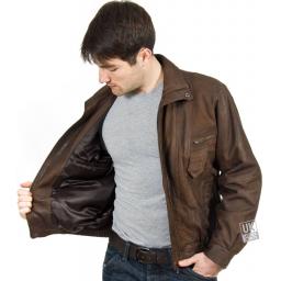 Men's Brown Nubuck Leather Jacket - Boston - plus size - Lining