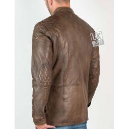 Men's Brown Leather Vintage Racing Jacket - Storm - Back