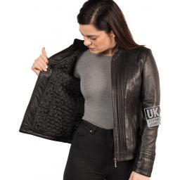 Womens Leather Black Jacket - Alanis - Lining