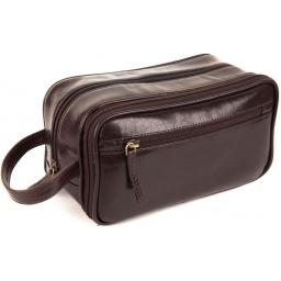 Brown Leather Wash Bag - Mekong - Front View Side On
