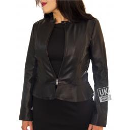 Women's Black Leather Jacket - Paris - Front - 2
