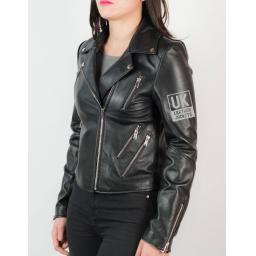 Womens Black Leather Biker Jacket – Legacy - Front Side
