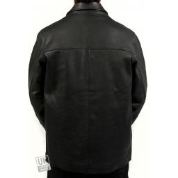 Men's Black Leather Jacket in Buffalo Hide - Porter - Rear
