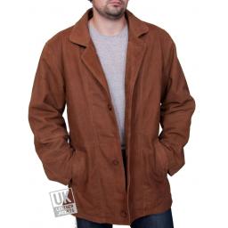 Mens Tan Nubuck Leather Coat Jacket - Magna - Front