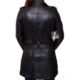 Womens Black Leather Coat - Asymmetric Zip - Back