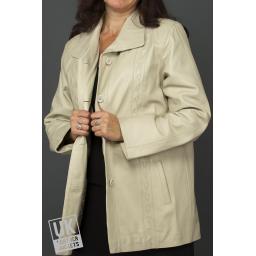 Ladies Stone Ivory Leather Coat Jacket - Aurora - Main