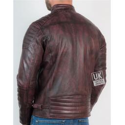 Men’s Leather Biker Jacket - Zurich - Vintage Burgundy - Back