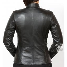 Women's Black Leather Biker Jacket - Leone - Plus Size - Back