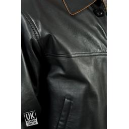 Men's Black Leather Coat Jacket - Hip Length - Hamilton - Detail