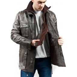 Men's Vintage Racing Leather Jacket - Brown Nappa - Turin - Detachable 2nd Collar