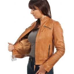 Ladies Tan Leather Jacket - Lima - Lining