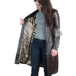 Womens Brown Leather Coat - 7/8th Length - Luxor - LIning