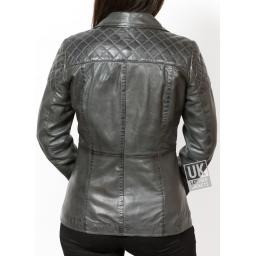 Women's Grey Leather Jacket - Hip Length - Aire - Back