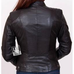 Womens Black Leather Biker Jacket - Jasmine - Back
