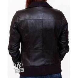 Women's Black Leather Bomber Jacket - Harper - Back