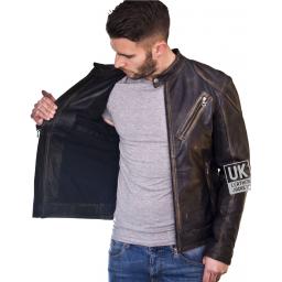 Mens Burnished Black Leather Jacket - Theo - Lining