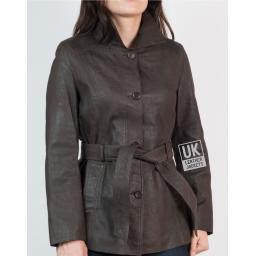 Womens Antiqued Brown Nubuck Jacket - Hip Length