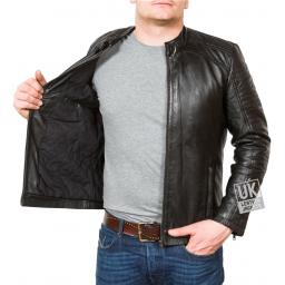 Mens Black Leather Biker Jacket - Theta - Back