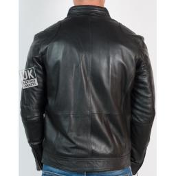 Mens Black Leather Jacket - Ellin - Back