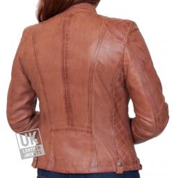Womens Vintage Tan Leather Jacket - Jasmine - Plus Size - Back