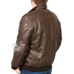 Men's Brown Leather Bomber Jacket - Axis - Back