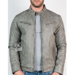 Men’s Leather Biker Jacket - Zurich - Vintage Grey