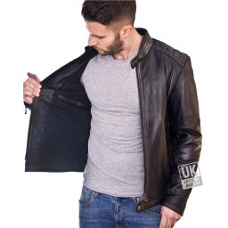 Mens Burnished Black Leather Jacket - Omega - Lining