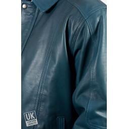 Men's Blue Leather Jacket - Plus Size - Oregon - Detail