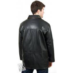 Men's Black Leather Coat Jacket - Hip Length - Hamilton - Back