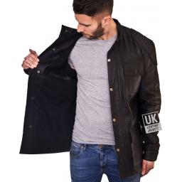 Mens Black Leather Hip Length Jacket - Forbes - Lining