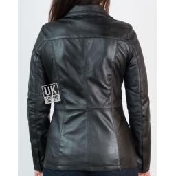 Womens Black Leather Jacket - Amelia - Hip Length - Back