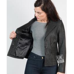 Womens Black Nubuck Leather Blazer - Vintage Matt - Lining