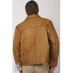 Men's Tan Leather Jacket - Harrington - Rear