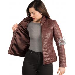 Womens Burgundy Leather Puffa Jacket - Lining