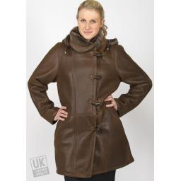 Plus Size Sheepskin Duffle Coat - Lea - Brown Wool - Superior Quality- Front