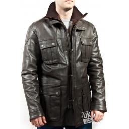 Men's Vintage Racing Leather Jacket - Brown Nappa - Turin - Front