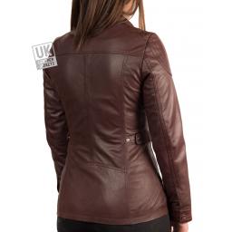 Womens Burgundy Leather Jacket - Vienna - Hip Length - Back