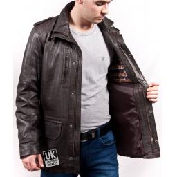 Men's Brown Leather Coat Jacket - Portland - Lining