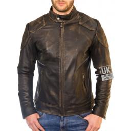 Mens Vintage Black Leather Jacket - Corado - Front