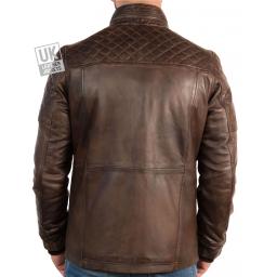 Mens Vintage Racing Leather Jacket - Griffin - Brown - Back